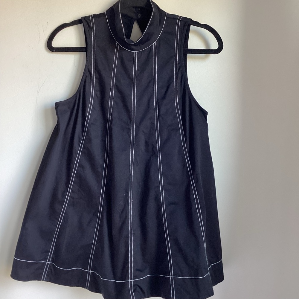 Anthropologie Maeve Mock-Neck Seamed Swing Top Black Size Small Flowy Blouse